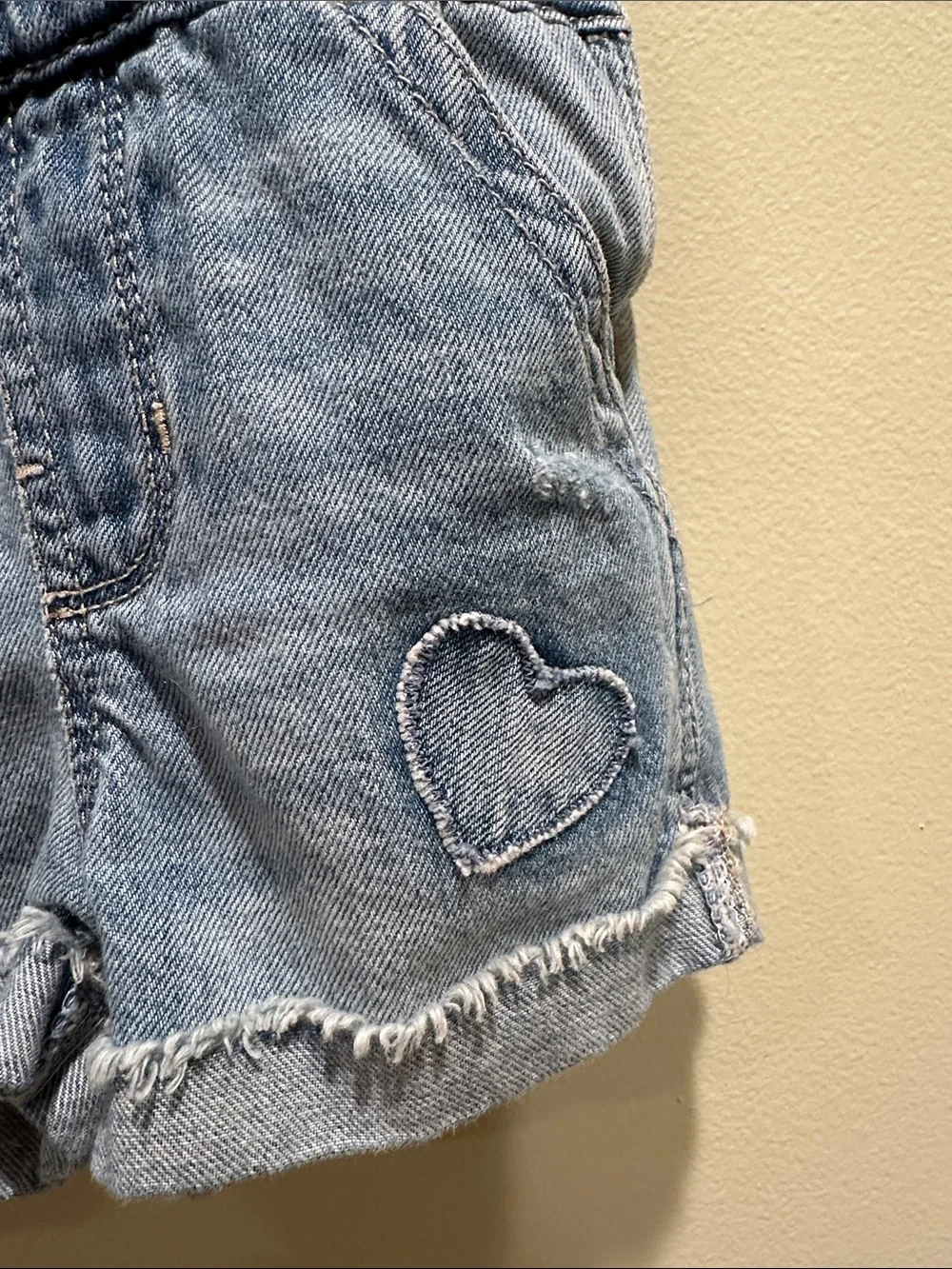 Kids Denim Shortalls with Heart Patch - Light Blue